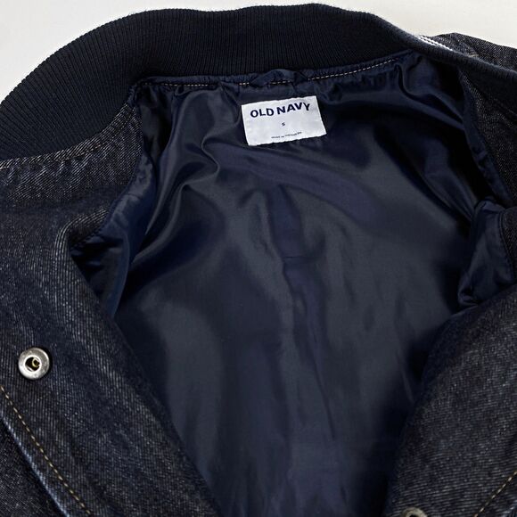 90s Oversized Denim Jean Bomber Jacket S 80s Retro Varsity Baseball Letterman - Picture 6 of 13